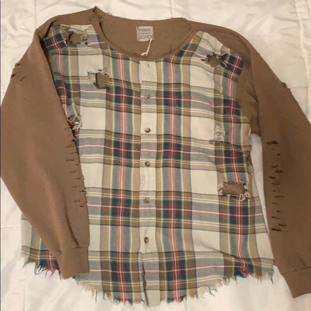 Plaid distressed sweater